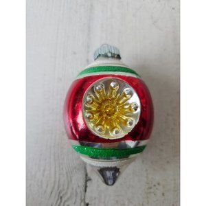 Vintage radko shiny Brite teardrop reflector indent red glitter striped vintage